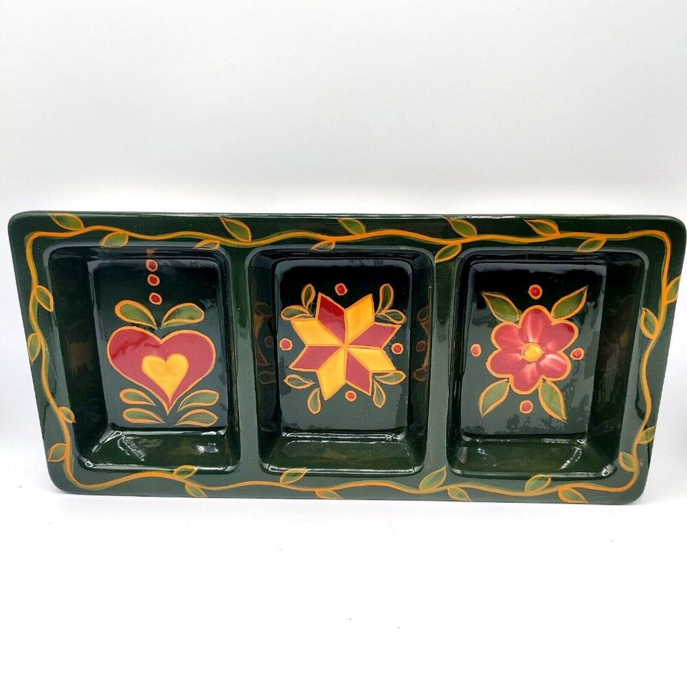 Jim Shore Heartwood Creek 2002 Hand Painted Divided Platter Trinket Snack Tray